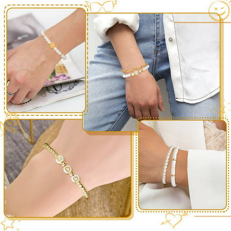 LieToi Preppy Heishi Bracelets Set Colorful White Gold Smile LieToi Preppy Heishi Bracelets Set Colorful White Gold Smile