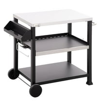 Outdoor Grill Cart Table, 3-Shelf Stainless Steel Pizza Oven Stand with Wheels - Black BBQ Prep Station for Patio, Garden, and Outdoor Kitchen