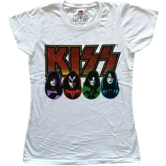 KISS Ladies T-Shirt: Logo, Faces & Icons (Large)