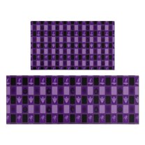 Halloween Purple Checkered Ghosts and Icons Kitchen Rugs Sets Of 2,Anti Fatigue Kitchen Mat Rugs Non Slip Washable,Decorative Kitchen Floor Mats for Kitchen,Sink,Laundry,17"x30" 17"x47"