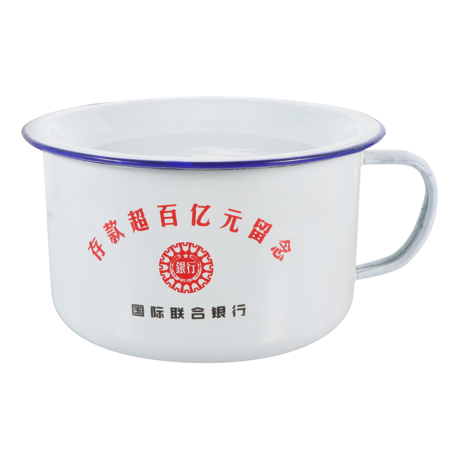 1 Set Retro Style Food Bowl Enamel Bowl Metal Handle Bowl Soup Bowl