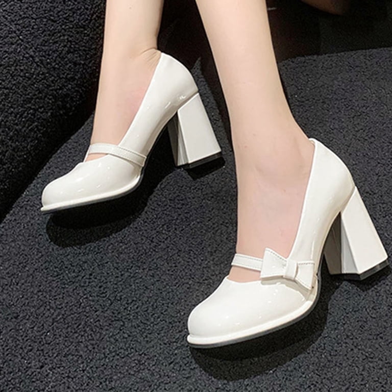 Xfvqtps Womens Mary Jane Shoes Bow Vintage Square Toe Dress Shoes