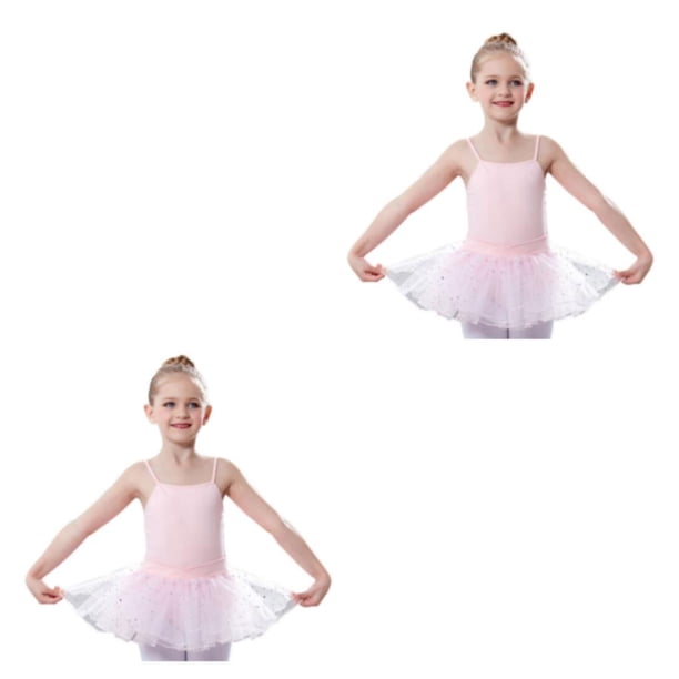 Sonducket Traje de ballet de color sólido de diseño simple de niña de verano Traje de rendimiento de baile para niños con Ropa Rosa 140cm 2piezas