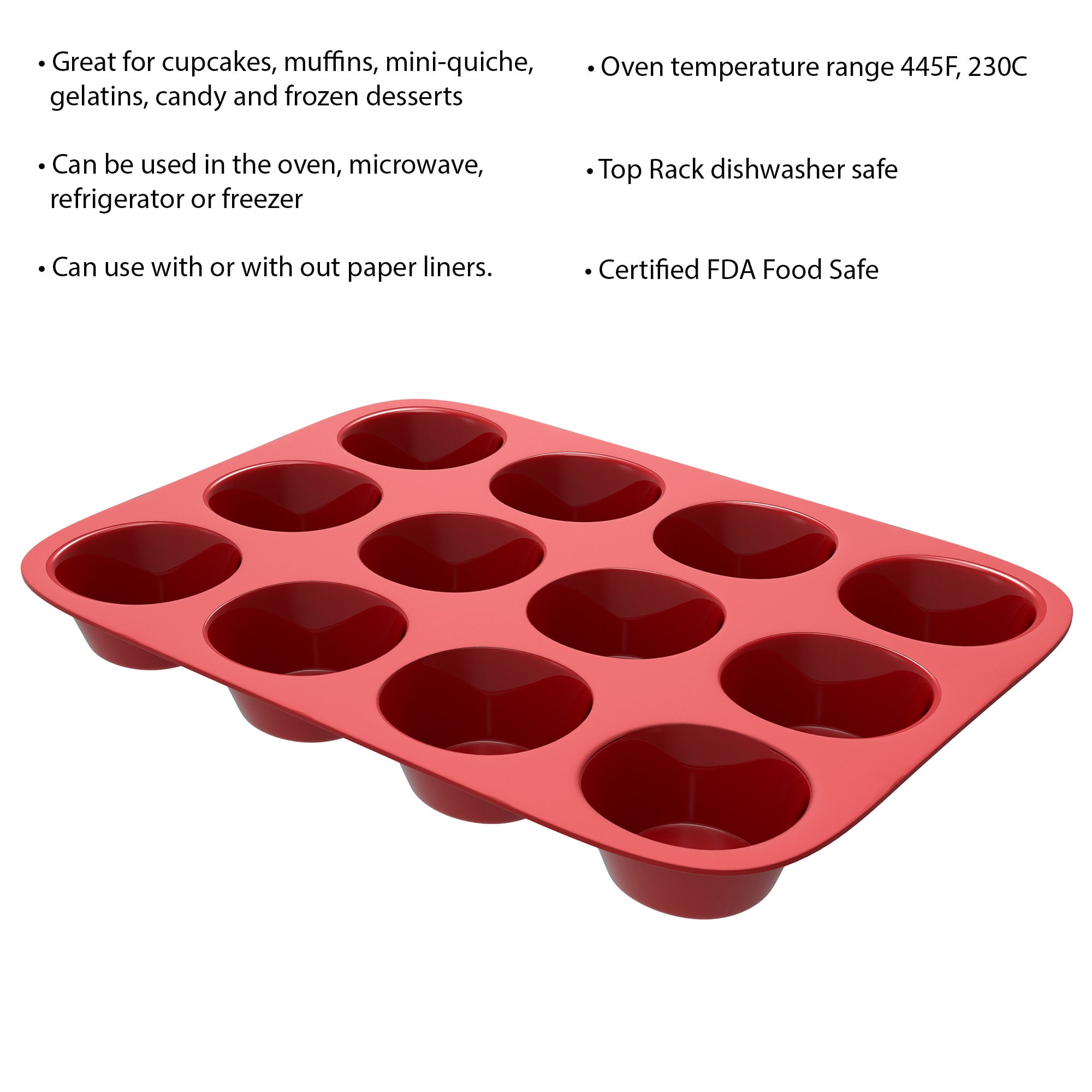 Mini Muffin Pan- Silicone Nonstick Cupcake/Muffin/Brownie Reusable Baking Tray- Microwave and Dishwasher Safe 24 Cups by Chef Buddy Freezer Oven 