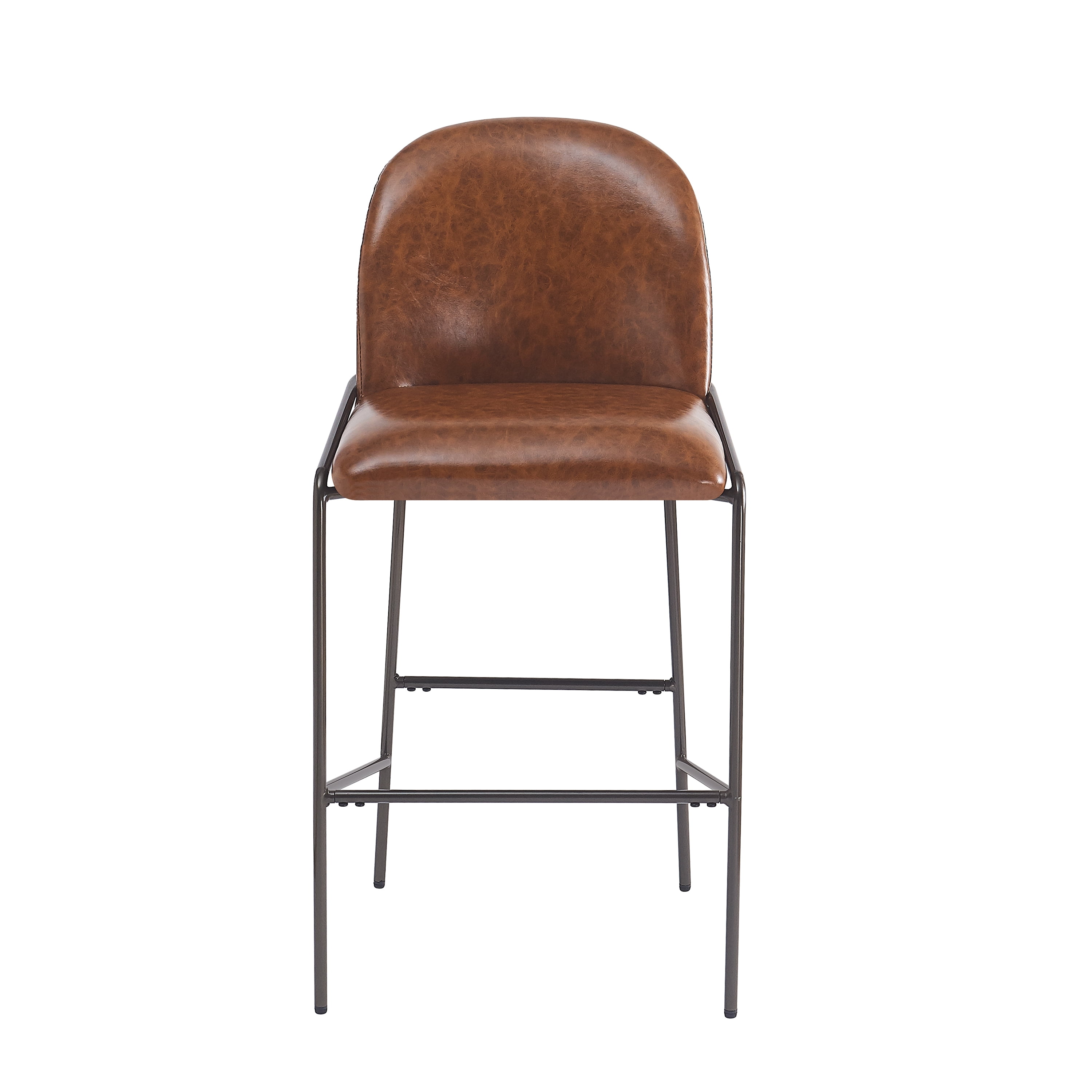 Kitchen Bar Stools, Counter Height Stools with Brown Faux Leather Seat and Antique Bronze Metal Frame, Upholstered Dining Stools for Kitchen, Bistro, Cafe, Set of 2