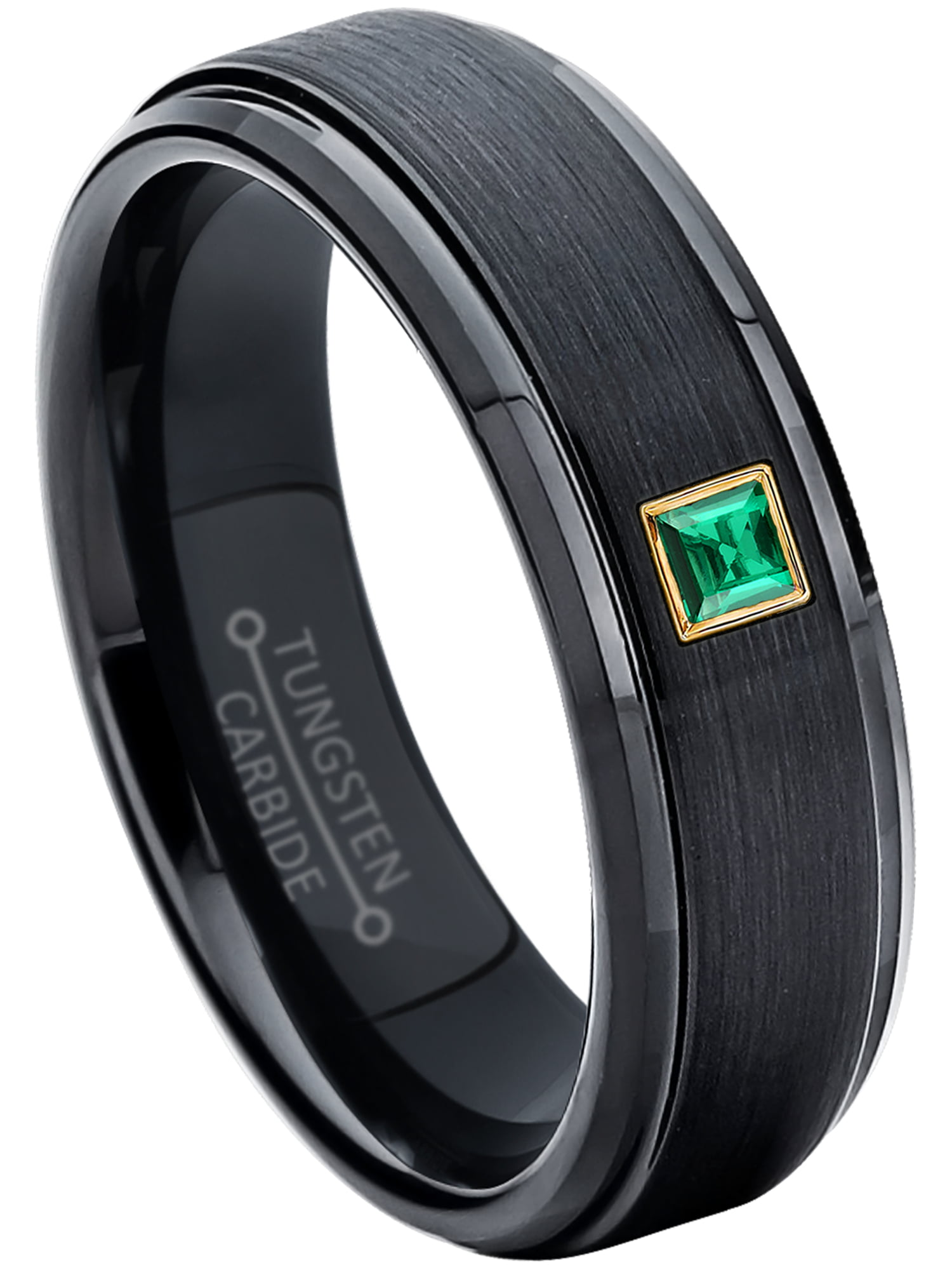 Jewelry Avalanche - 0.05ctw Princess Cut Emerald Tungsten Ring - 6MM ...