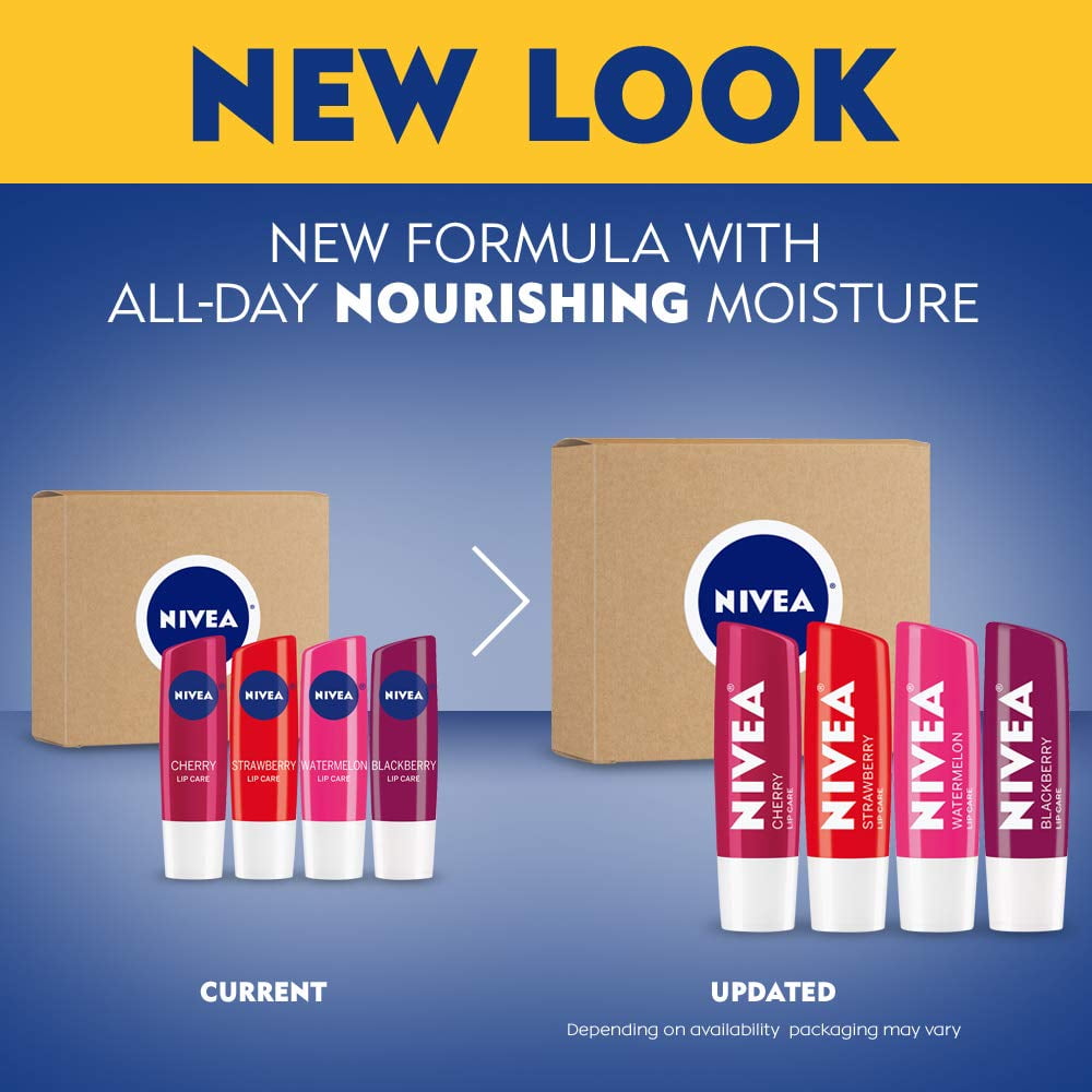 (2 pack) NIVEA Lip Care Fruit Variety Pack - Tinted Lip Balm for Beautiful, Soft Lips - Pack of 4