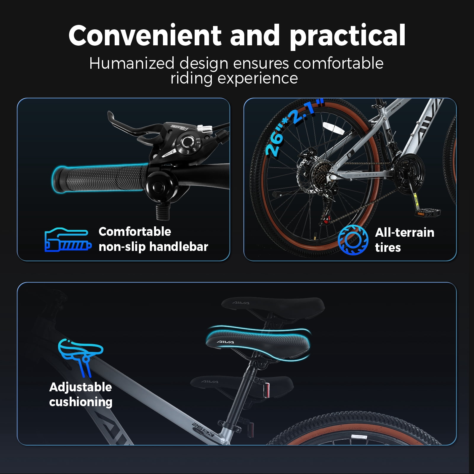 26 inch Mountain Bike,21 Speed Lightweight Aluminum Frame Mountain Bicycle,Fits Men Women Teenagers Adult Disc Brake MTB Bicycles