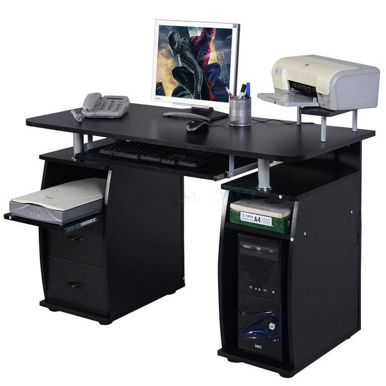 pouch værtinde Minde om Ktaxon Black Home Office Computer PC Desk Table Work Station,Office Home  Raised Monitor & Printer Shelf Furniture - Walmart.com