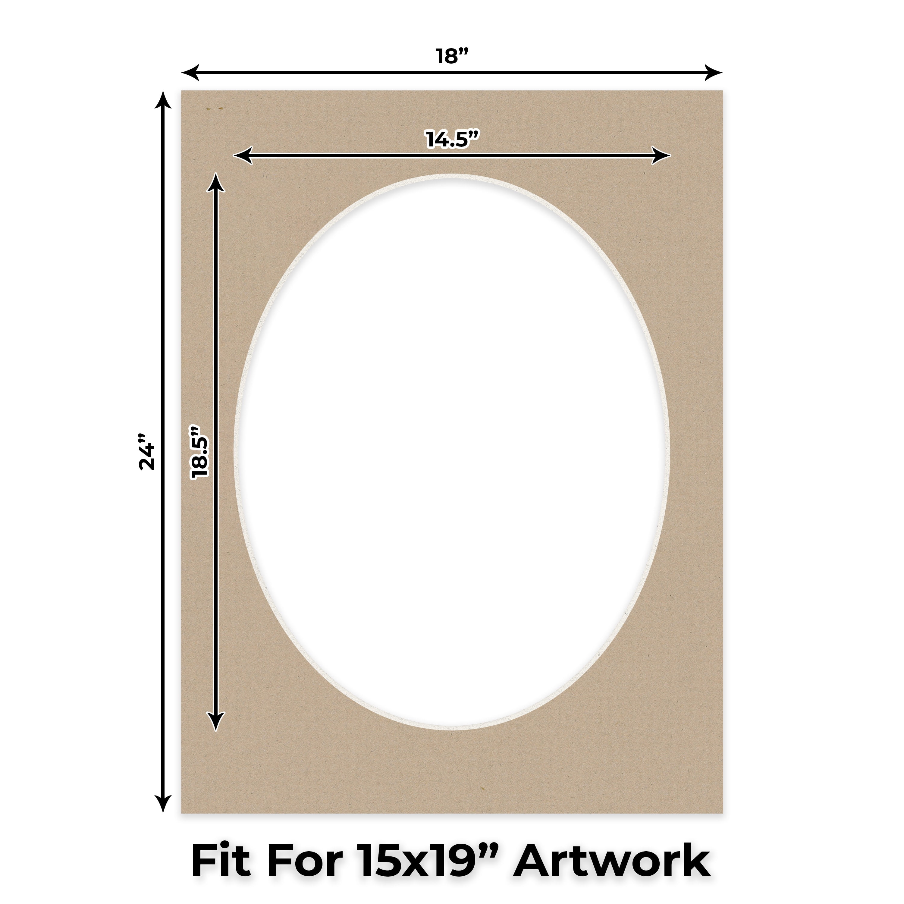 Tawny Brown Picture Frame Mat for 18x24 Frames - Oval Opening for 15x19 Photos - 25 Mats