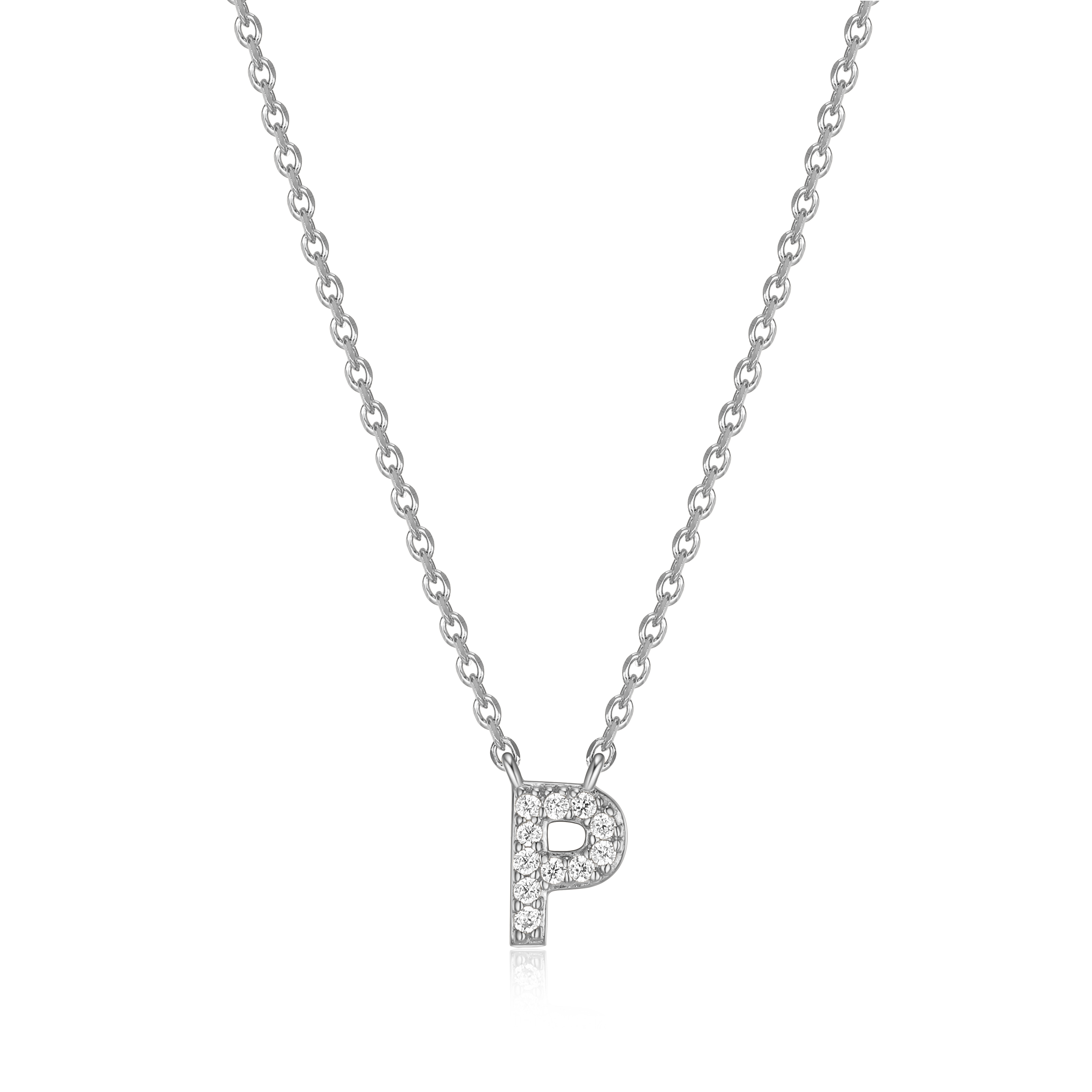 Forever Facets Initial "P" CZ Necklace in Sterling Silver, Adult Female