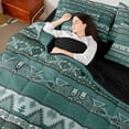 thumbnail image 4 of jejeloiu Rustic Western Aztec 7-Piece Twin Bedding Sets,Retro Bohemian Geometric Bedding Comforter Set,Green Vintage Triangle Rhombus Sheet Sets For Men Women,Home Decor Reversible, 4 of 8