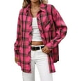 thumbnail image 3 of WRKEKC Long Sleeve Shirts for Women Plaid Print Collared Shirt with Button Detail and Pockets Oversized Fit Fall Winter Casual Outerwear, 3 of 8