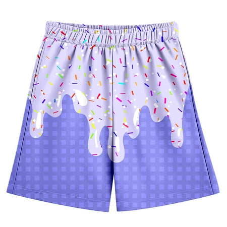 Tfken Boys Comfortable Shorts Elastic Waist Stretchy For Toddler Wide-Leg Loose Fitting Shorts Ice Cream Print Breathable Teen Daily Casual Wear Clothes Size 11-12 Years Purple