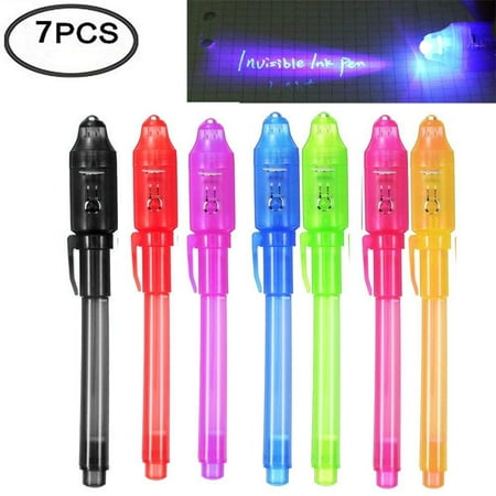 7 Pcs UV Light Pen Set Invisible Ink Pen Kids Spy Toy Pen with Built-in UV Light Gifts and Security Marking (Best Pen To Gift India)