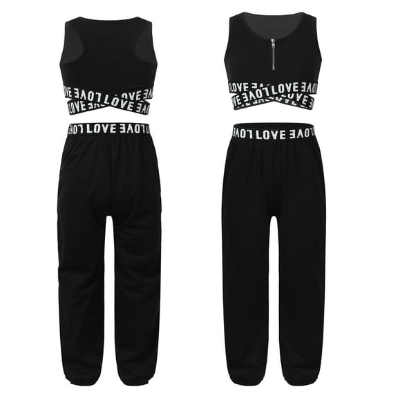 Aislor Kids Girls 2PCS Gymnastics Exercise Tracksuit Outfit Crop Top with Pants Set Sports Yoga Workout