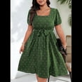 thumbnail image 4 of Vestido Elegante de Talla Grande con Lunares Retro, Cuello Cuadrado y Lazo en la Cintura para Mujer Verde L, 4 of 9