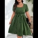 thumbnail image 4 of Vestido Elegante de Talla Grande con Lunares Retro, Cuello Cuadrado y Lazo en la Cintura para Mujer Verde XL, 4 of 9