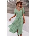 thumbnail image 2 of Robes Femmes Décontractées Manches Courtes Imprimé Floral Boutonné Col en V Été Boho Midi Robe, 2 of 7