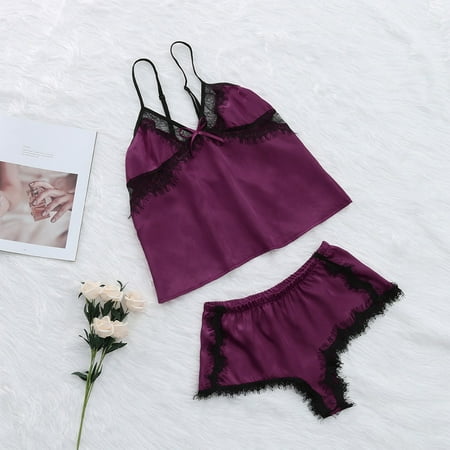 

FreshLook Women s Lace Sexy Passion Lingerie Babydoll G-StringPlus Size Nightwear 2PC Set Valentine s Nightgown Pajamas Purple / S