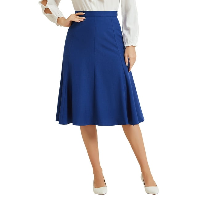 Falda elegante midi de cintura alta con cremallera lateral A-Line para mujeres Inspire Chic