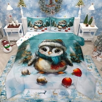 Manfei Cute Animal Penguin 3-Piece Full Size Comforter Sets for Boys Girls,Xmas Tree Bedding Comforter Set,Happy Winter Christmas Lightweight Bedding Sets,Lightweight Room Decor,Reversible