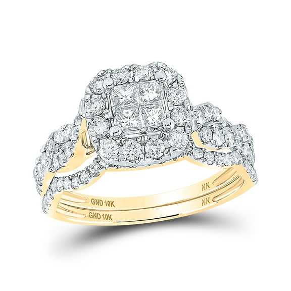 10K Yellow Gold Princess Dia. Square Bridal Wedding Ring Band Set 1ctw, Women's Size: 5-10