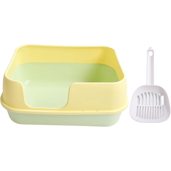 Cat Litter Box, 23.4 x 17.3 inch Semi Enclosed Litter Pan with High Sides & Open Top, Large Litter Box for Large Cats, Anti Leakage Kitty Litter Pan, Easy Cleaning, Includes