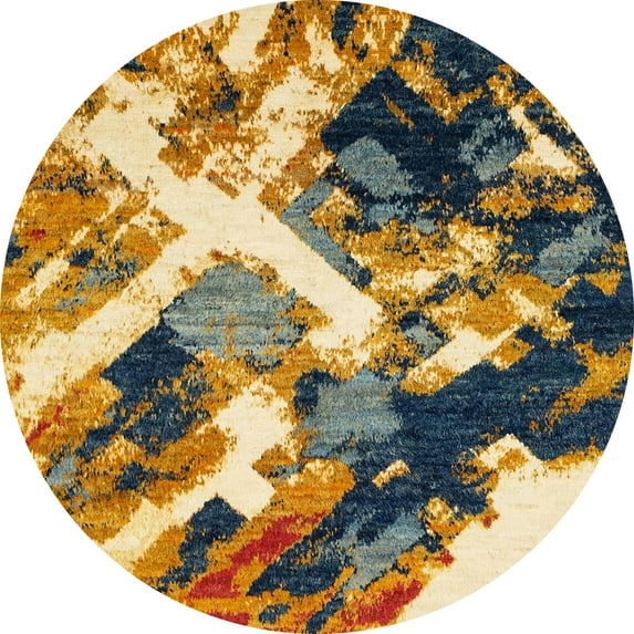 Ahgly Company Indoor Round Abstract Reddish Brown Abstract Area Rugs, 3' Round