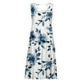 thumbnail image 5 of Puntoco Women Sleeveless Shift Dress Sundress Floral Print House Dresses for Women with Pockets Orange Linen Dress Blue 12(XXL), 5 of 5