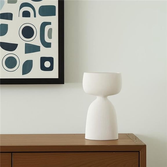 HomeRoots 608370 12 in. White Ceramic Sculptural Table Vase