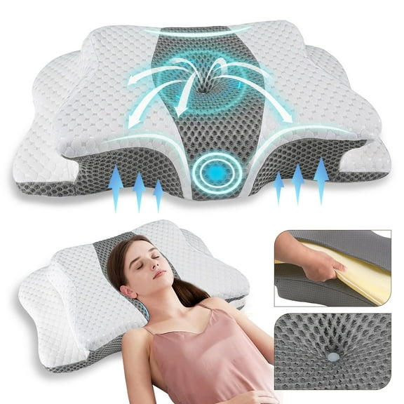 Cervical Pillow for Neck and Shoulder Pain, Adjustable Height Orthopedic Contour Memory Foam Pillow for Side Back Stomach Sleepers, Ergonomic Bed Pillow for Pain Relief and Better Sleep, Grey