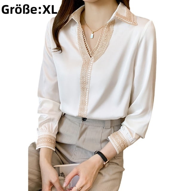 Camisas de manga larga, camisas de gasa lisas, escote en pico