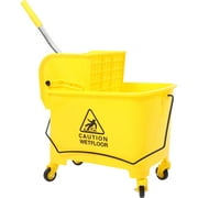 Mop Bucket On Wheel,20L Mop Bucket Side Press Wringer On Wheels Cleaning Commercial Mop Bucket On Wheels (Yellow, Plastic Wheel)