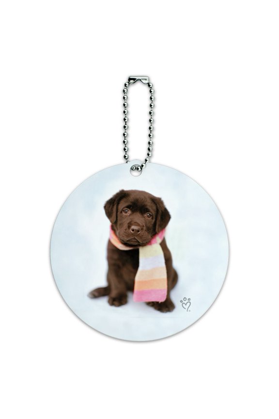 Lab Labrador Puppy Dog Wearing Scarf Round Luggage ID Tag Card Suitcase Carry-On