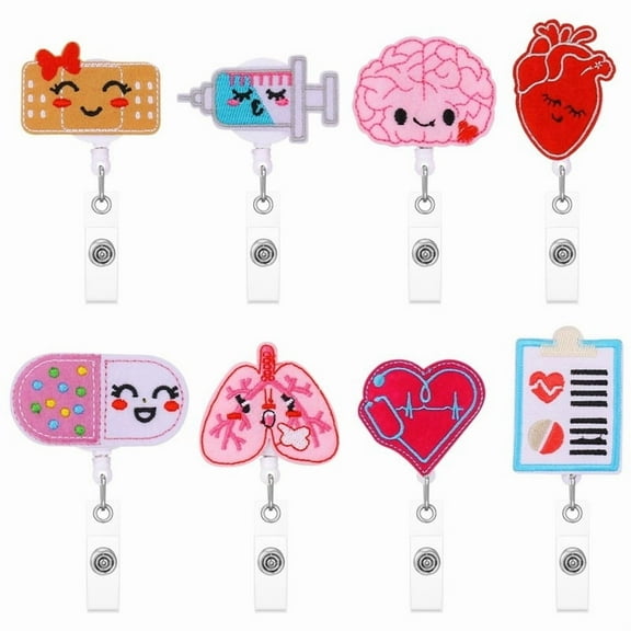 8 Pieces Retractable Badge Reels, Nurse Badge Reels, Felt Nursing Badge Reels Themed Badge Holders Gift for Christmas School Nurses Students ID Badges Name Cards Lanyards Holidays (Charming Style)