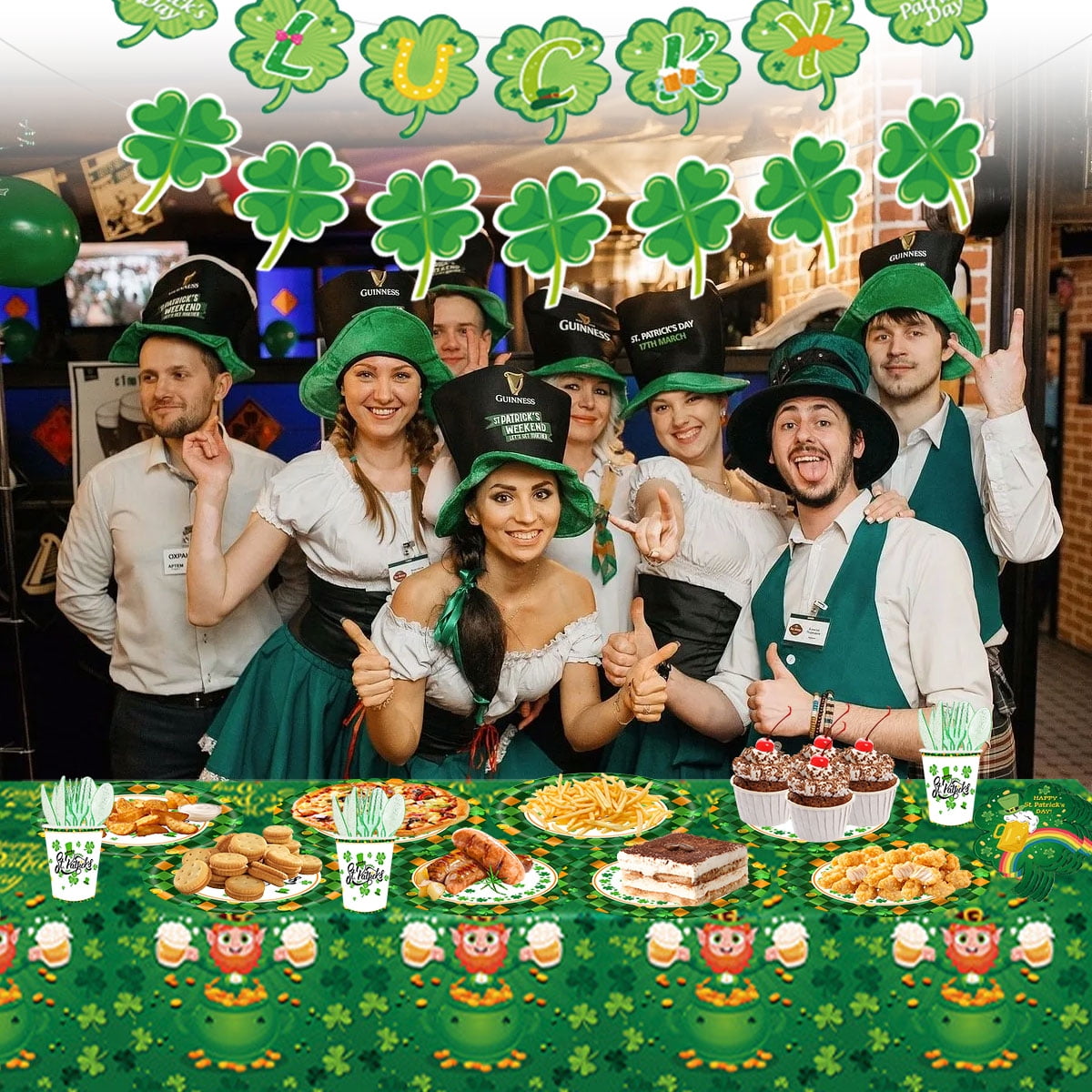 St. Patrick's Paper Plates Party Supplies Shamrock Decoration Cups Napkins Tableware Tablecloth Disposable for Irish Holiday Party Favor Accessories Serve 24 Design1
