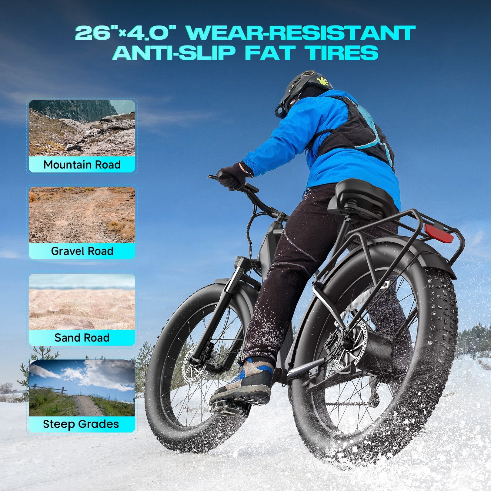 Gocio UL2849 Certified 26"x4.0 Fat Tire Electric Bike for Adults, 1500W Peak Motor, 48V 15Ah Battery, 25MPH Max Speed, Off-Road Mountain E-bike