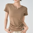 thumbnail image 2 of Women's Polyester T-Shirts V Neck Short Sleeve Casual Comfy Base Tee Solid Color Tshirts Summer Clothes (XL, Coffee), 2 of 4