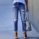thumbnail image 4 of Moda Mujer Bolsillos Botón Cintura Media Flaco Ripped Jeans Pantalones Agujero Pantalones de Mezclilla Odeerbi ODB-6, 4 of 8