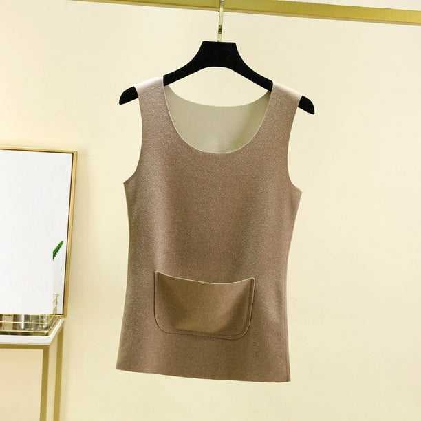 Ropa interior térmica para mujer, blusa de poliéster de color liso de terciopelo de doble cara, cálida, sin costuras, cuello redondo, talla grande