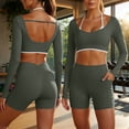 thumbnail image 2 of Hesxuno Women Two Piece Workout Sets Halter Open Back Crop Tops High Waist Tummy Control Shorts with Pockets 2026 Athletic Gym Yoga Outfits Gray XXL, 2 of 7