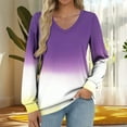 thumbnail image 2 of Feancey V Neck Tops for Women Trendy Gradient Print Long Sleeve T-Shirts Dressy Casual Business Work Blouse Comfy Loose Cute Tees Purple L, 2 of 6