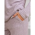 thumbnail image 5 of DARING DIVA Women's Ribbed Knit V Neck Long Sleeve Wide Leg Pants Lounge Set L Pink, 5 of 6