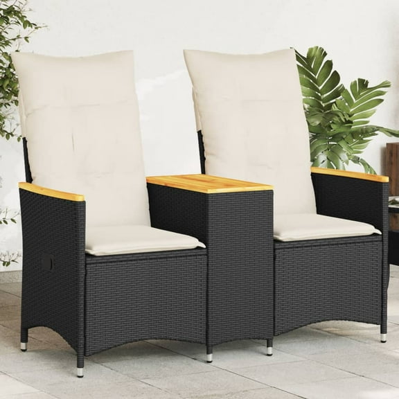 vidaXL Reclining Garden Sofa Black PE rattan 2-seater