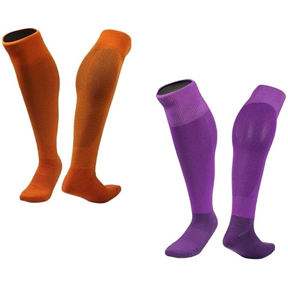 Lian LifeStyle 2 Pairs Exceptional Knee High Sports Socks for Soccer, Softball, Baseball and many other Sports XL0005 Size M Orange,Purple