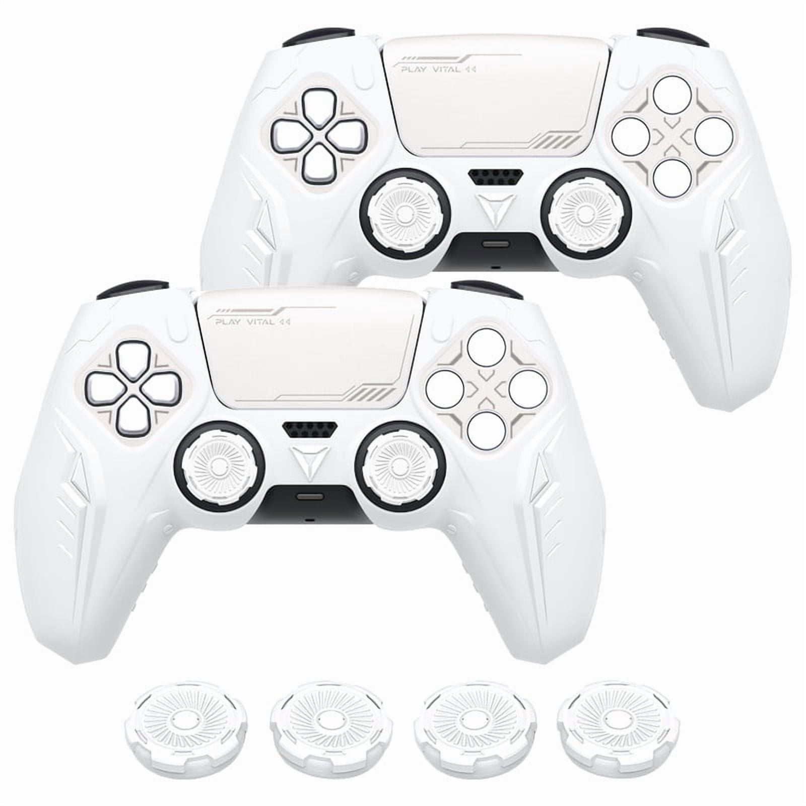 PlayVital 2 Set Silicone Case for ps5 Controller - Anti-Slip Premium Silicone Material|Futuristic CyberMech Design|Compatible with ps5 Official Charging Dock - White