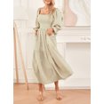 thumbnail image 4 of Cenuakty Women Long Dress, Long Sleeve Dress Square Neck Embroidery Flower Loose Swing Dress, 4 of 9