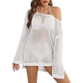 thumbnail image 2 of Womens Oversized Tshirts Hollow Out Breathable Long Sleeve Knitted Cover Top Summer Shirts for Women White L, 2 of 5