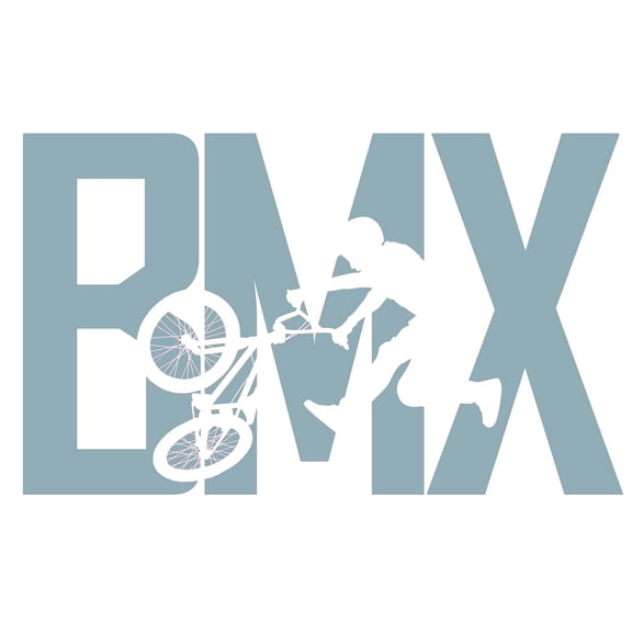 Easy To Apply 19" x 30" Giant BMX Lettering Art Decoration Bike Trick Stunt Silhouette Design Removable Vinyl Home Living Room Wall Decal - Kids Bedroom Adhesive Extreme Sport Wall DÃ©cor Sticker